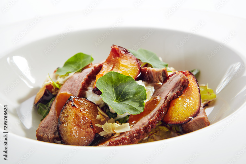 Salad with Roasted Duck Breast, Baked Pear and Strachatella Salad with Roasted Duck Breast, Baked Pear and Strachatella