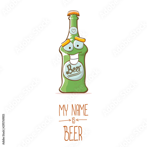 vector cartoon funky beer bottle character isolated on white background.vector beer comic label or poster design template. my name is beer or happy friday concept illustration