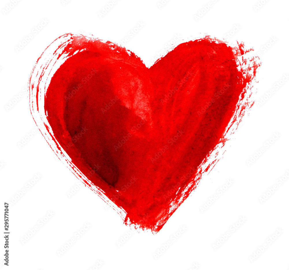 Fototapeta Ręcznie rysowane malowane czerwone serce, element projektu. Piękne serce grunge. Walentynki. Na wakacje, pocztówkę, plakat, karnawał, baner, urodziny i ilustrację dla dzieci. Piękne serce. Miłość