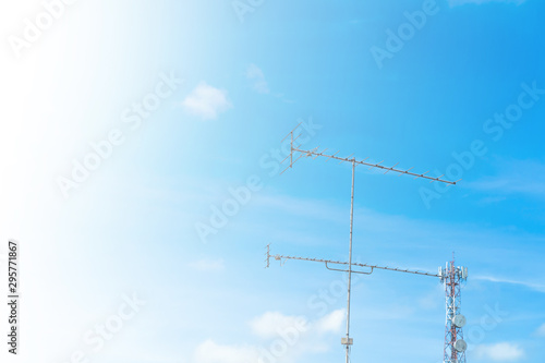 Blue skies sky, clean weather, time lapse blue nice sky. Clouds and sky timelapse, White Clouds & Blue Sky,with older analog television towers and radar transmitting towers.