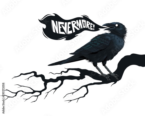 Raven on a tree in front of the moon