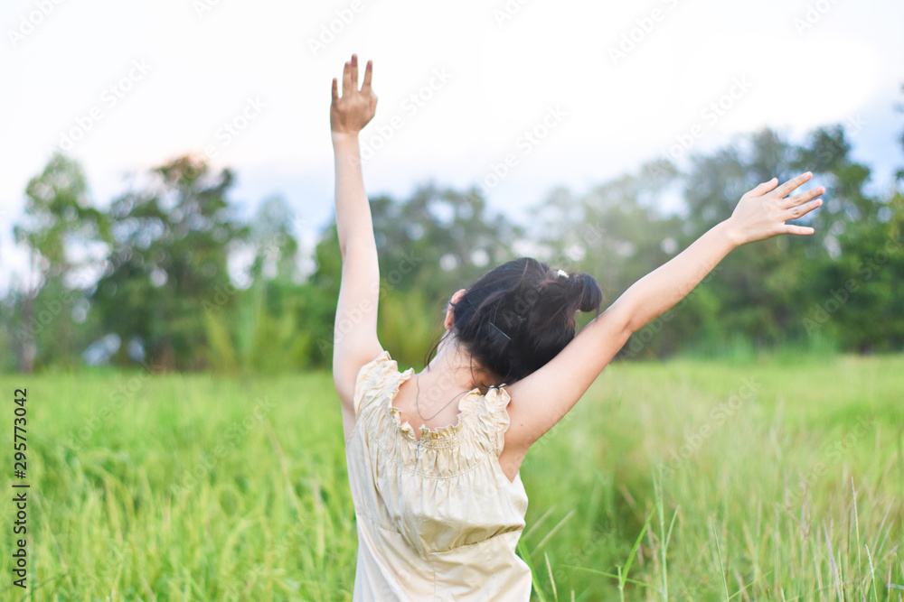 happy young woman in the field happy young woman in the field