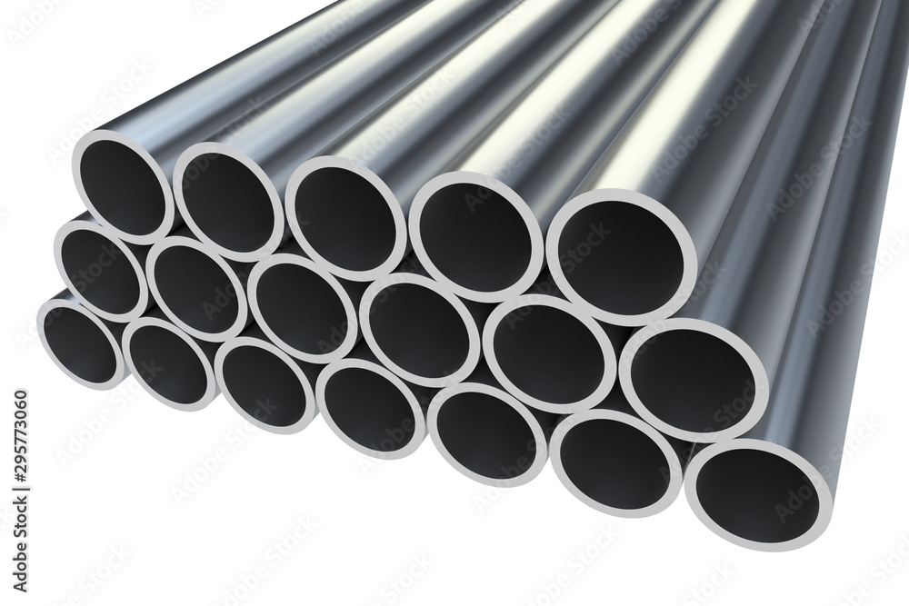 Steel metal profiles in pipe shape - industry concept Steel metal profiles in pipe shape - industry concept