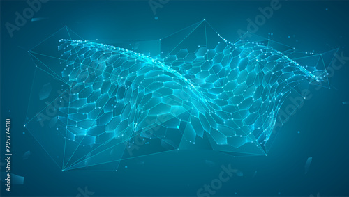 abstract vector background with hexagons. landscape of the virtual world. 3d design