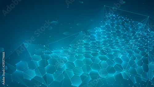 abstract vector background with hexagons. landscape of the virtual world. 3d design