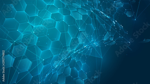 abstract vector background with hexagons. landscape of the virtual world. 3d design