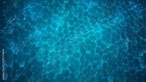 abstract vector background with hexagons. landscape of the virtual world. 3d design