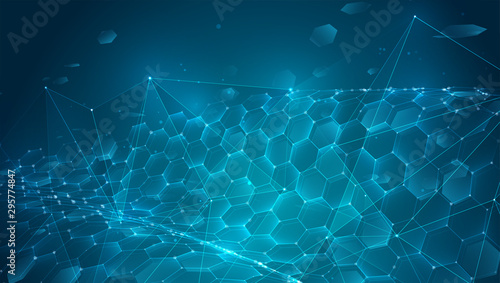 abstract vector background with hexagons. landscape of the virtual world. 3d design