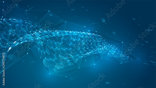 abstract vector background with hexagons. landscape of the virtual world. 3d design