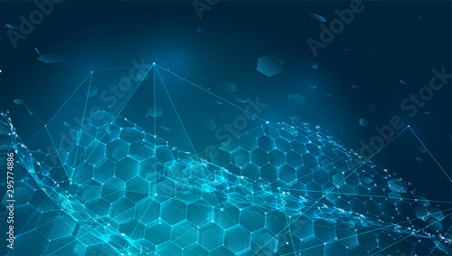 abstract vector background with hexagons. landscape of the virtual world. 3d design