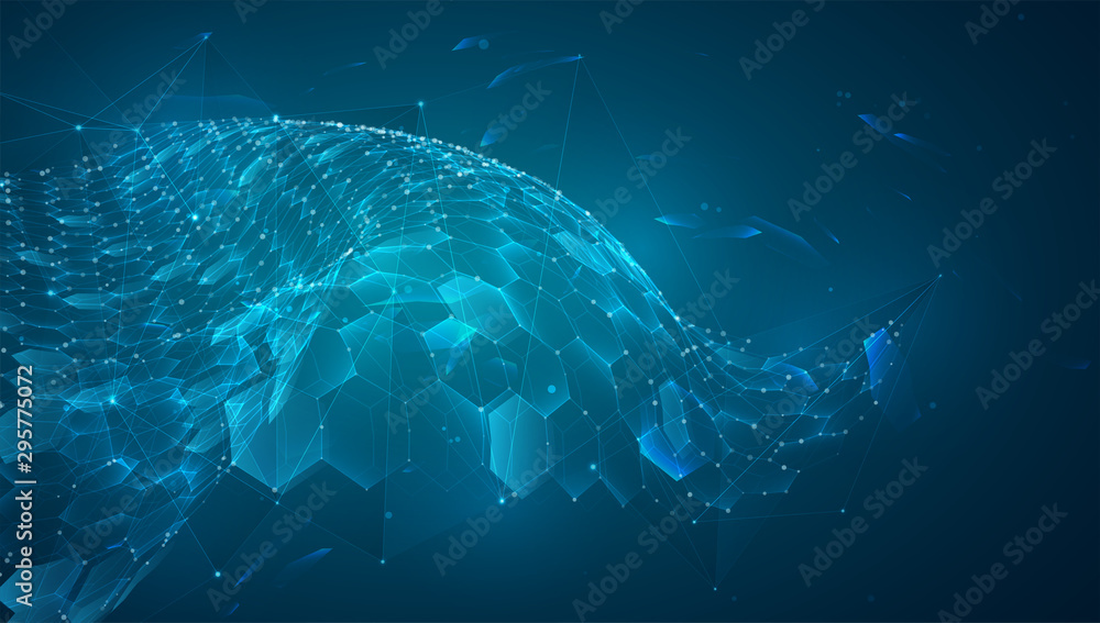 Naklejka premium abstract vector background with hexagons. landscape of the virtual world. 3d design