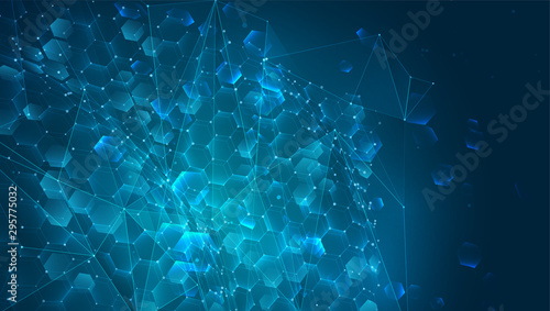 abstract vector background with hexagons. landscape of the virtual world. 3d design