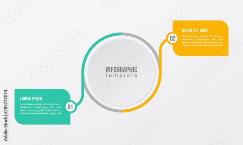 2 point step option business infographic template presentation timeline circle shape line element, with green and yellow. vector
