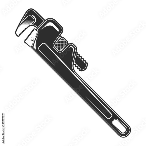 Vintage wrench for gas and plumbing pipe or spanner repair tool in monochrome style isolated vector illustration