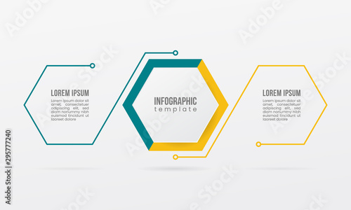 business infographic thin line 2 step option point hexagonal geometric flat element design template