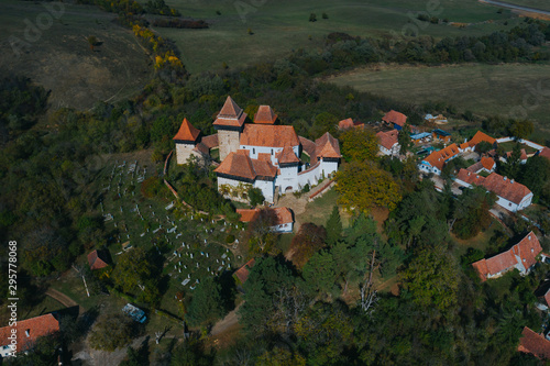 UNESCO world heritage Romanian village, Viscri seen from above.  photo