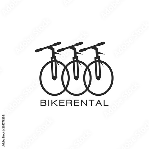 Bike rental logo design in a minimalist style, three bicycle in a row creative emblem for a mountain bike store