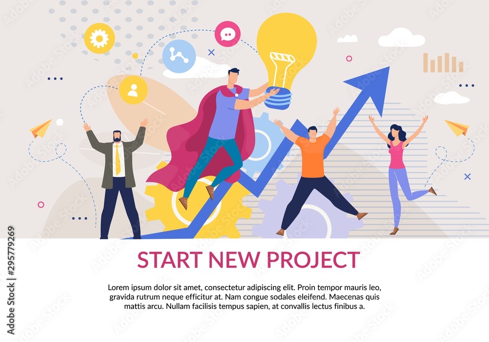 Start New Project Flat Poster in Business Style