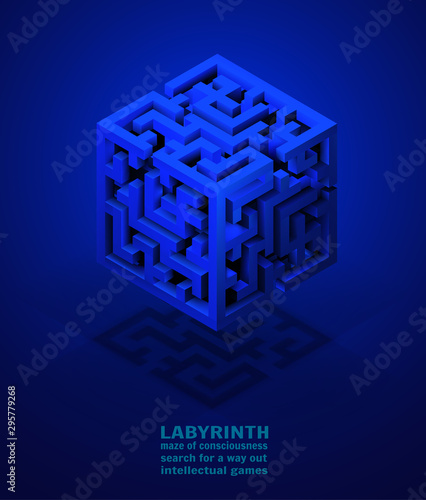 vector volumetric maze, search for solutions and yourself. mind games concept