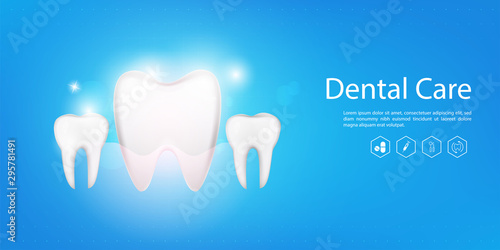 Dental model background, Perfect Healthy tooth, Dental care clinic logo. vector