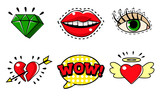 Fashion Stickers Badges in Pop Art Retro Style Set Vector Illustration