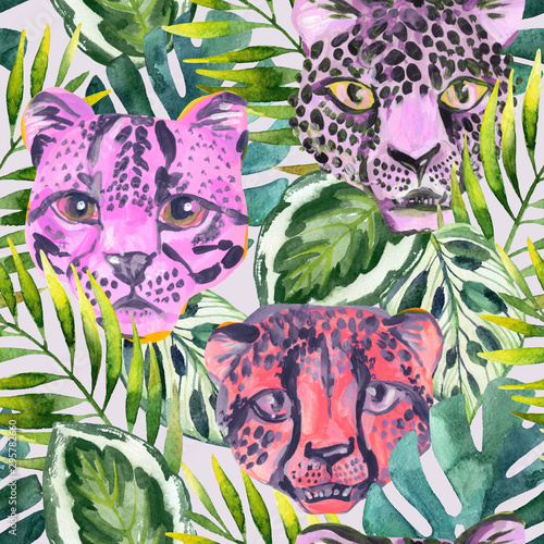 Cool trendy african animals seamless pattern. Watercolor animal print pattern...