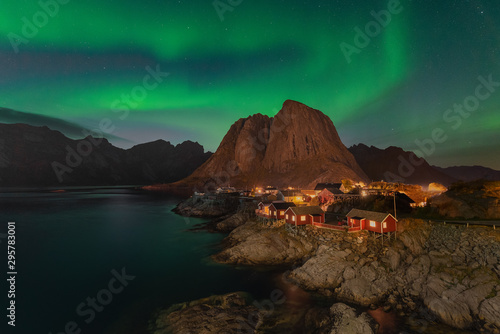 Northern lights over Hamnoy I Lofoten, Norway
