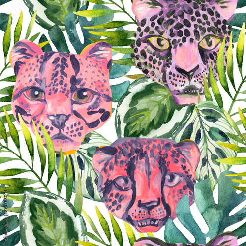 Cool trendy african animals seamless pattern. Watercolor animal print pattern...