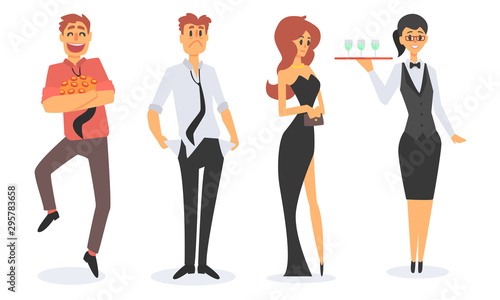 People in Casino Set, Workers and Visitors Characters Vector Illustration