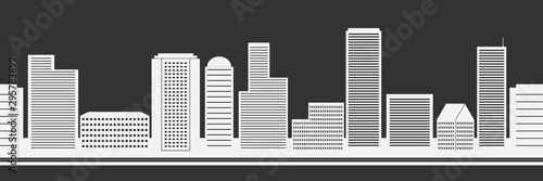 Seamless urban background made from skyscrapers and multi-storey buildings. Vector.