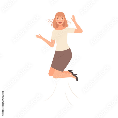 Jumping girl with happiness vector illustration cartoon