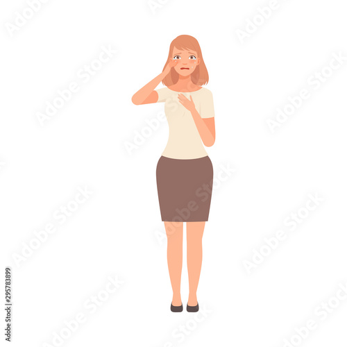 Girl is crying because of something cartoon vector illustration