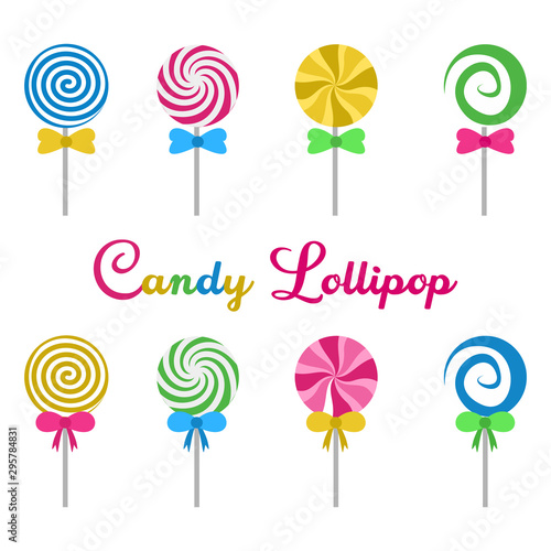 Set Candy lollipop round spiral delicious flat design cartoon vector illustration - set of sweet colorfull candys
