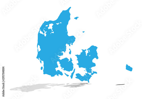 Mapa azul de Dinamarca sobre fondo blanco.