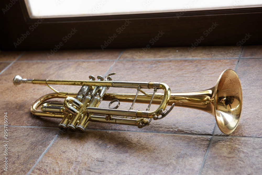 Obraz premium Trumpet is blowing instrument which made from brass.