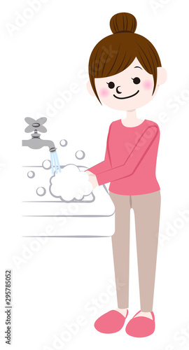 手を洗う女性