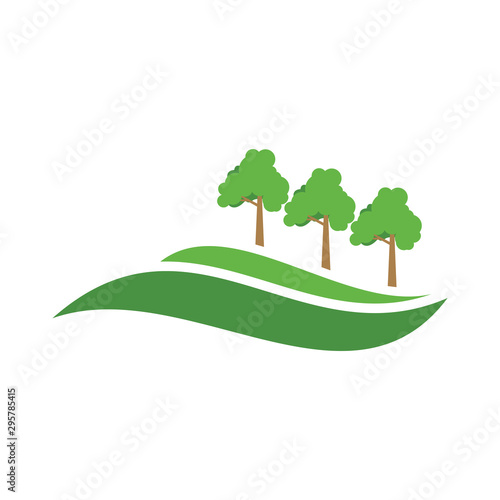 Green hill vector with tree landscape vector illustration - autumn tree