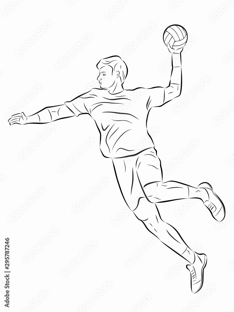 isolated illustration of handball player,  vector drawing