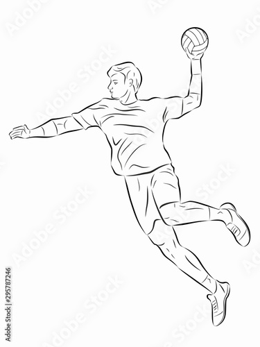 isolated illustration of handball player,  vector drawing