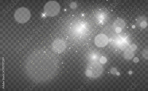 Beautiful sparks shine with special light. Vector sparkles on a transparent background. Christmas abstract pattern. A beautiful illustration for the postcard. The background for the image. Luminaries.
