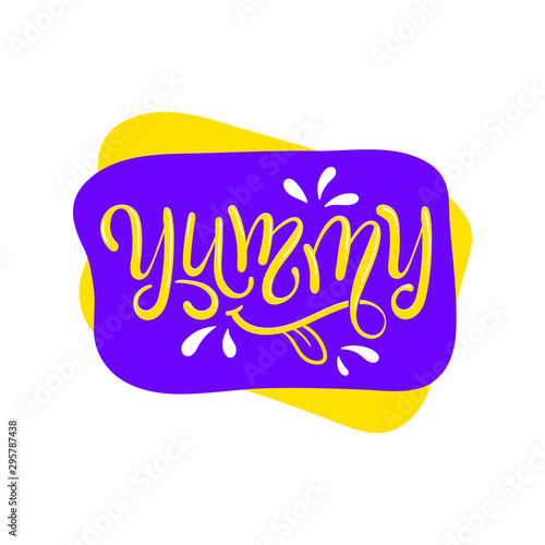 Yum. Yummy word. Vector lettering. Printable graphic tee.