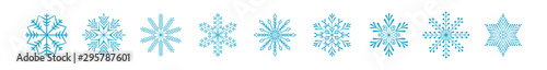 Frozen snowflake symbol collection vector illustration. SImple line blue snowflakes isolated on white background for abstract christmas celebration design or winter season decoration ornament