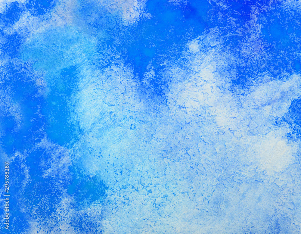 blue watercolor background. by drawing