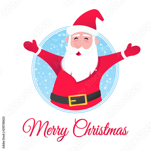 Santa Claus character wishes merry christmas and happy new year to you postcard flat style design vector illustration with text space to fill.