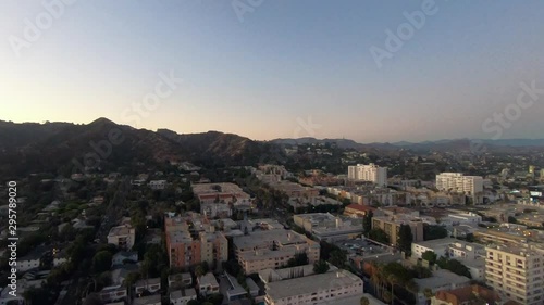Aerial Drone Float Towards Hollywood Hills