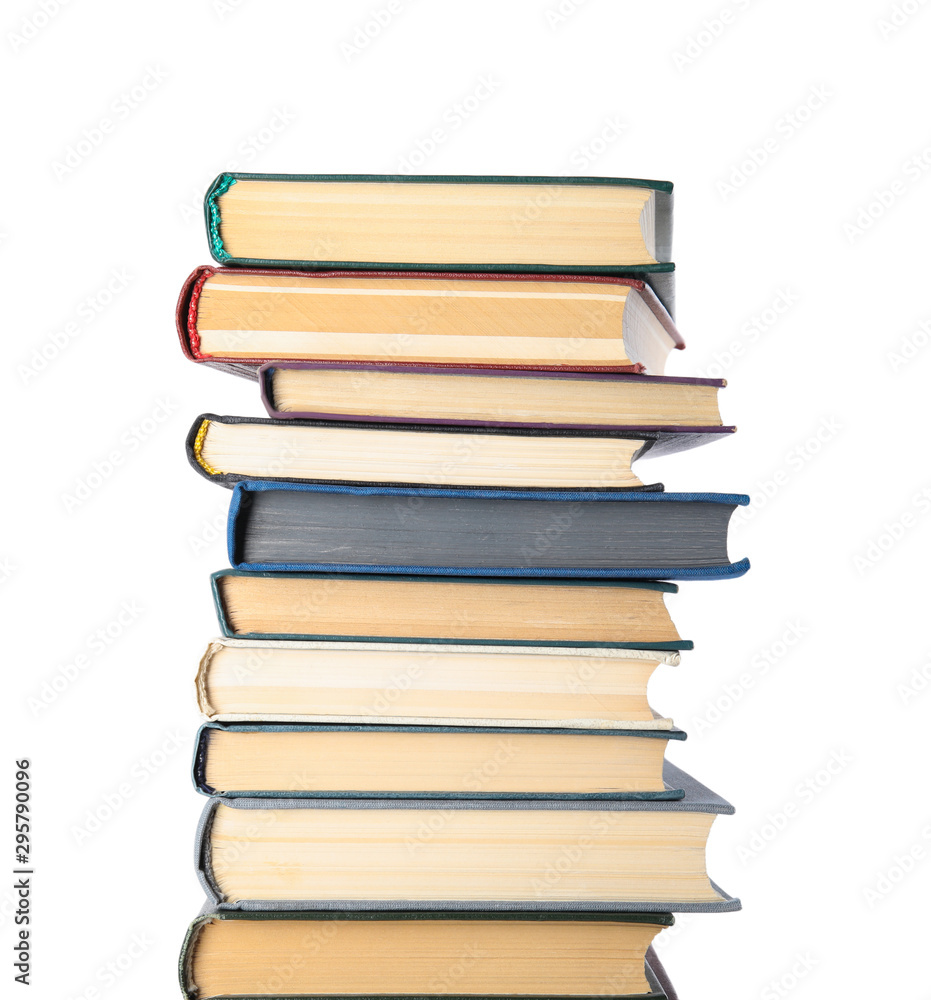 Stack of hardcover books on white background Stack of hardcover books on white background