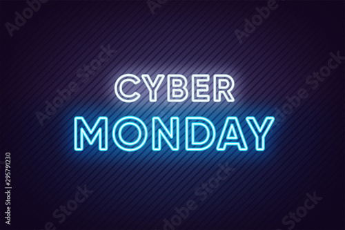 Neon Cyber Monday Banner. Text and Title of Cyber Monday
