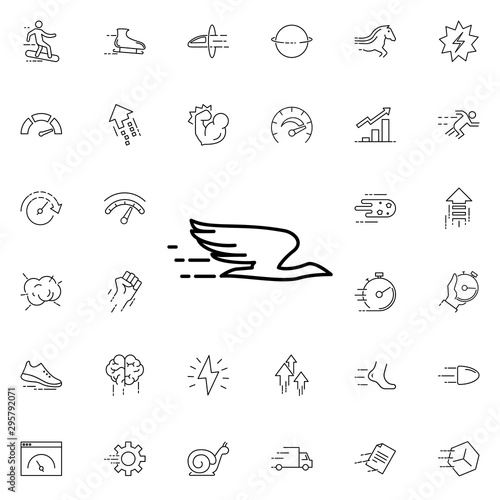 Flying bird icon. Universal set of speed for website design and development, app development