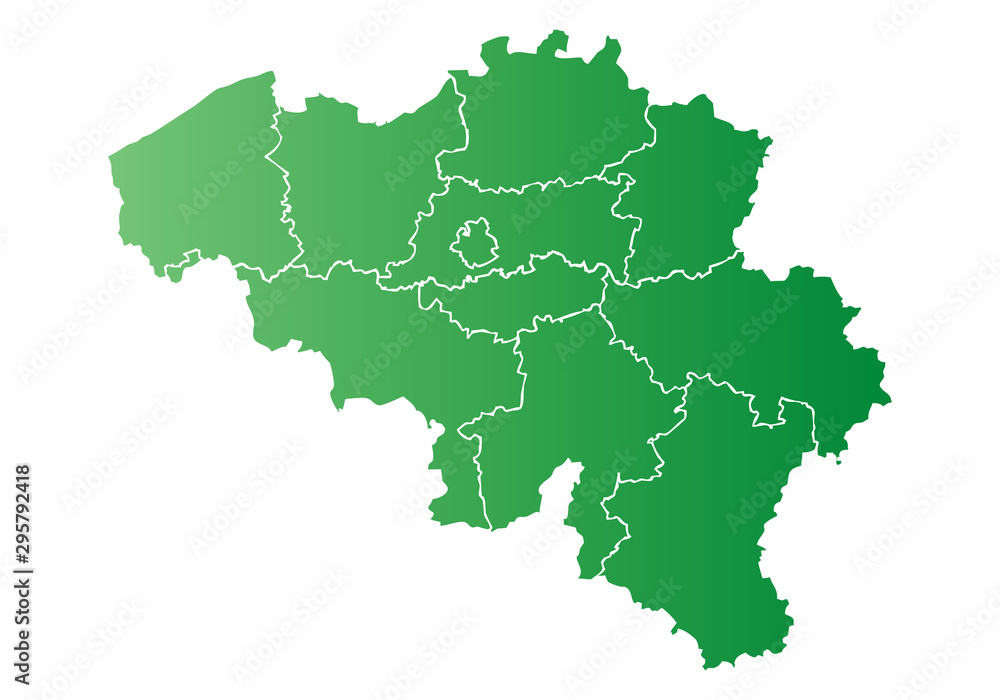 Mapa verde de Bélgica sobre fondo blanco.