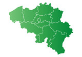 Mapa verde de Bélgica sobre fondo blanco.